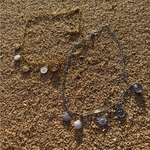 Silver Charm Necklace- Mixed Metal Shell & Sun Charms